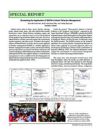 Evaluating The Application Of EAFM In Inland Fisheries Management